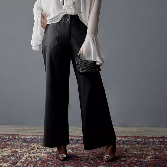 Maeve Pants - Anthropologie Maeve Naomi Faux Leather Black Wide-Leg Pants, Size 16W